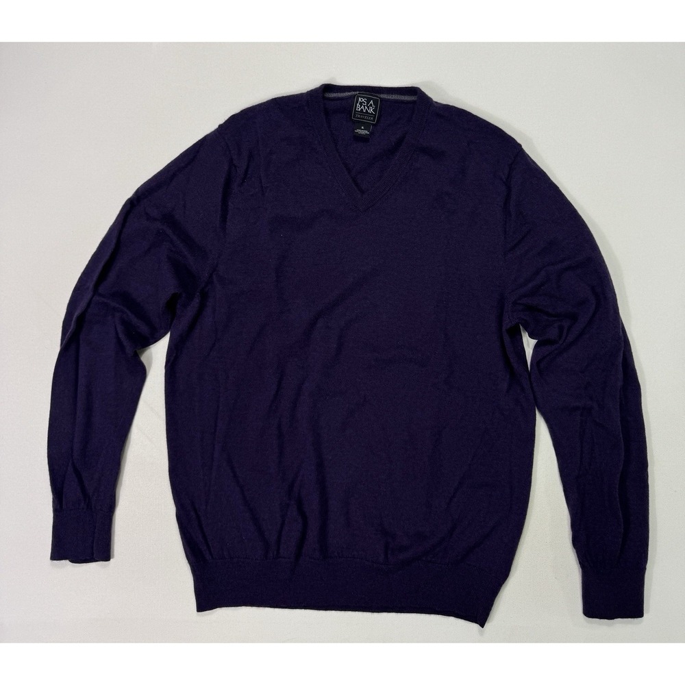 Jos A Bank Traveler Men XL Purple Merino Wool V-Neck Sweater Luxury Classic